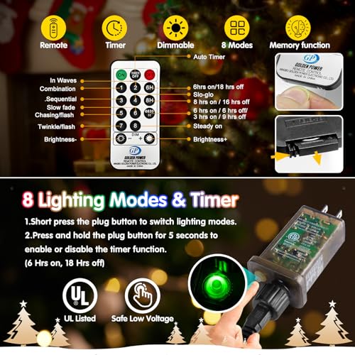 KNONEW 203FT Outdoor Christmas Fairy Lights Plug in,600 LED String Lights Outdoor Waterproof 8 Modes Memory Times for Wedding Bedroom Walls Garden Trees Decoration(Multicolor) - color: Multicolor, size: 203FT 600 LED Green Wire