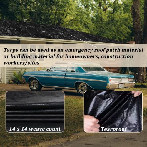 UCINNOVATE Black Tarps Heavy Duty Waterproof 10x10 ft Blackout Tarp Waterproof Cover, 14Mil Druable Black Poly Tarps with Grommets, UV Resistant Heavy Duty Tarp for Outdoor Roof Rain Wind Protection - size: 10x10 FT 14Mil Thick