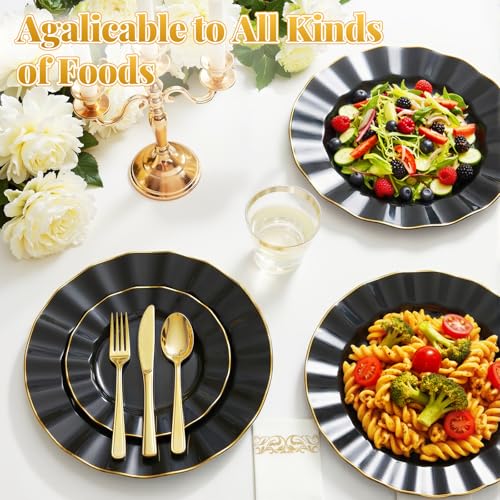 175 Plastic Dinnerware Set Party Supplies Disposable Dinnerware for 25 Guests Include 50 Plastic Plates,25 Silverware Set 25 Cups 25 Napkins Plastic Plates for Graduation Party Wedding（Black and Gold） - color: Black
