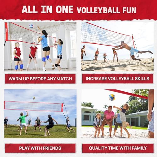 Yes4All Freestanding Volleyball Net with 5 Adjustable Heights, 12ft Portable Volleyball Net for Backyard & Beach, Special Low Middle Bar for Volleyball Outdoor Net to Reduce Tripping
