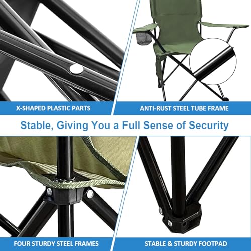 Folding Camping Chairs 2 Pack Portable Outdoor Chair for Camping, Fishing, Beach, Picnic, Lightweight High Back Foldable Chair with Cup Holder & Storage Bag, Supports300lbs, Green - color: Green, size: 2 Pack