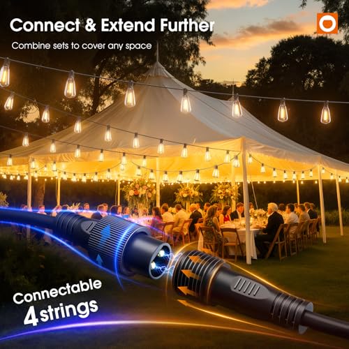 addlon 200FT(50FT*4) Outdoor String Lights with Remote,Waterproof Patio Lights with 108 Shatterproof Dimmable ST38 LED Bulbs Connectable Outdoor Lighting for Backyard Bistro Garden Bistro 2FT Spacing - size: 200FT(100 Sockets)