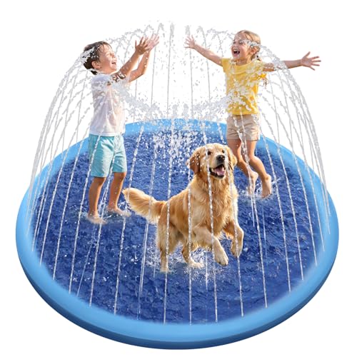 Raxurt Non-Slip Splash Pad for Kids and Dog, 67'' Splash Pad Thicken 0.58mm Toddler Baby Splash Sprinkler Pad Dog Pool Summer Outdoor Water Toys for Boys Girls - color: Blue, size: 67in