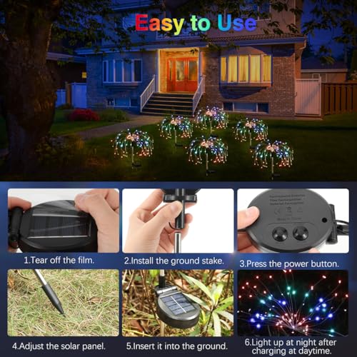 Lewondr Firework Solar Garden Lights, 120 LED Solar Firework Lights with 8 Lighting Modes, Waterproof Sparkler Starburst Solar Lights Outdoor for Yard Porch Patio Backyard Decor Present, 4 Pack - size: 4 Pack, style: Firework Colorful Light