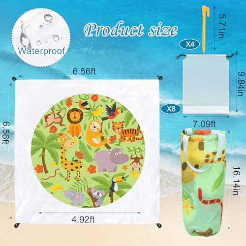 6.5 X 6.5 Ft Baby Beach Pool, 2 in 1 Portable Kids Beach Play Pool Puddle Toddler Beach Blanket and Kiddie Pools Green Cartoon Childs Sand Pit Paddling Pools with Water Bag for Boys Girls Outdoors - size: Forest Theme 2m x 2m/6.5ft x 6.5ft