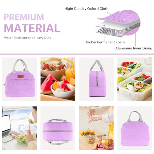 Lunch Bag for Women & Men Adult Insulated Lunch Box, Small Leakproof Cooler Food Lunch Containers Reusable High Capacity Lunch Tote Bags for Work, Travel, Outdoor (Purple) - color: Purple