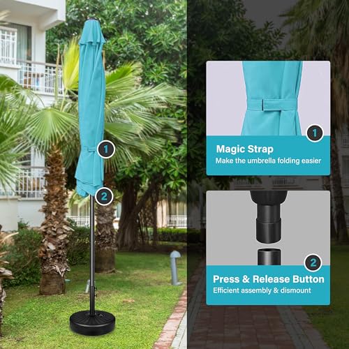 Simple Deluxe 9' Patio Umbrella Outdoor Table Market Yard Umbrella with Push Button Tilt/Crank, 8 Sturdy Ribs for Garden, Deck, Backyard, Pool, Turquoise - color: Turquoise-New, size: 9ft