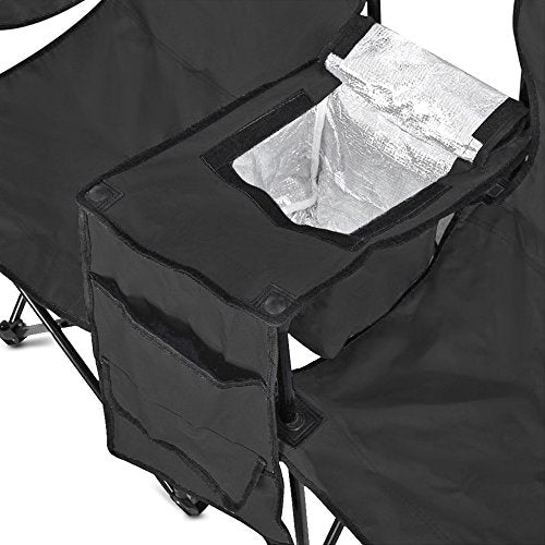 GoTEAM! Portable 2-Seat Folding Camp Chair with Cooler, Umbrella & Cup Holders – Outdoor Picnic, Beach, or Tailgate Seating – Carry Case Included - color: Charcoal
