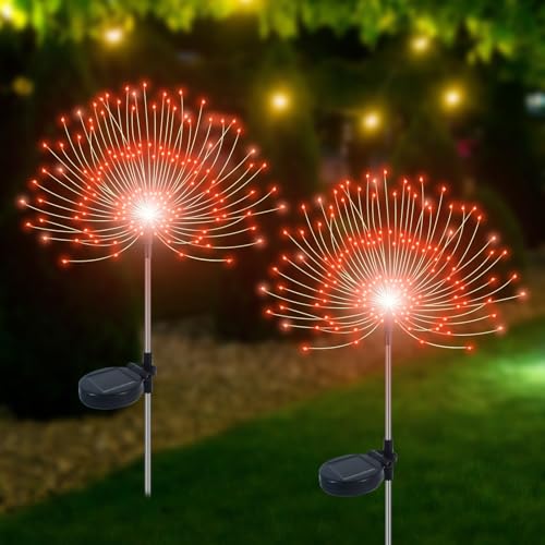 Slyuexu Solar Garden Lights Outdoor Waterproof, 2 Pack 120 LED Solar Firework Lights Decorative Garden Décor Outside for Flowerbed Pathway Party Christmas Decorations, Orange - color: Orange, size: 2 Pack