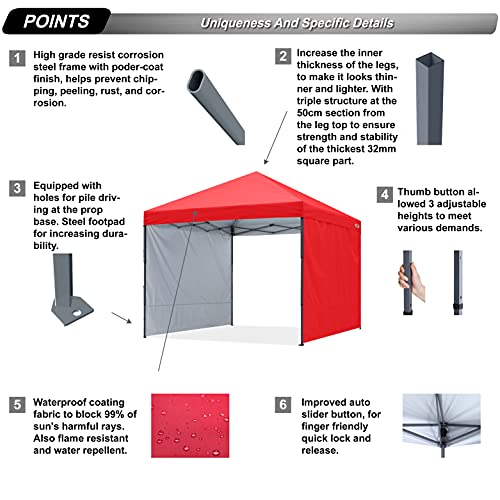 ABCCANOPY Easy Pop up Canopy Tent with 2 Sidewalls for Outdoor Sun Blocking or Rain Protection,10x10, Red - color: Red, size: 10x10