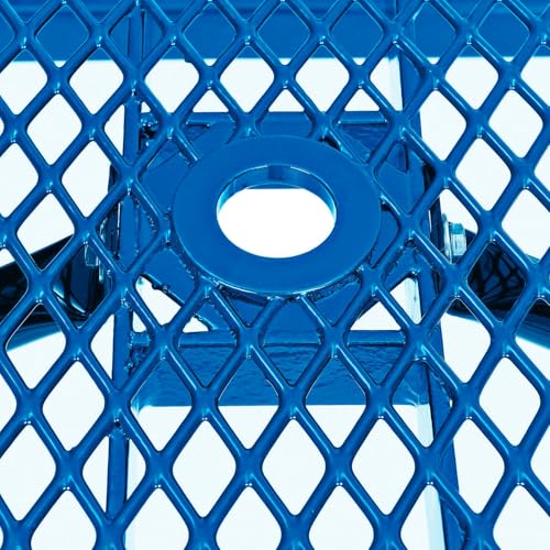 Global Industrial 6’L Rectangular Picnic Table, Expanded Metal, Blue Thermoplastic Coating, Attached Benches, 1-1/2” Umbrella Pole Hole, Outdoor-Rated, 1000 lb Capacity, 72” x 30” Tabletop - color: Blue