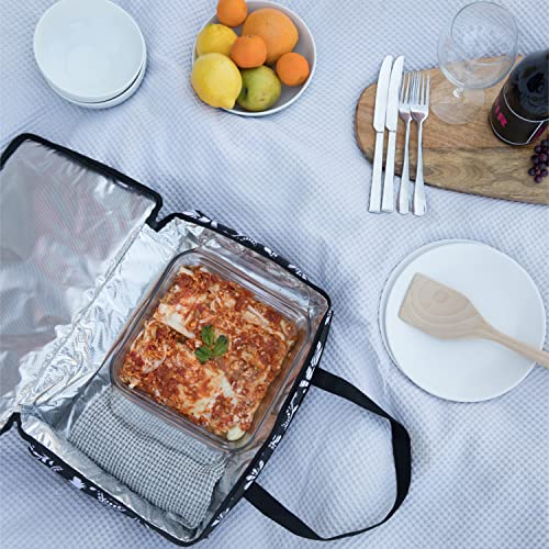 Dawhud Direct Insulated Casserole Carrier for Hot or Cold Food - Portable Casserole Dish Carrier with Handles - Black and White Design - 13 x 8 x 4 Inches Food Warmer Bag for Travel and Picnics - color: Black
