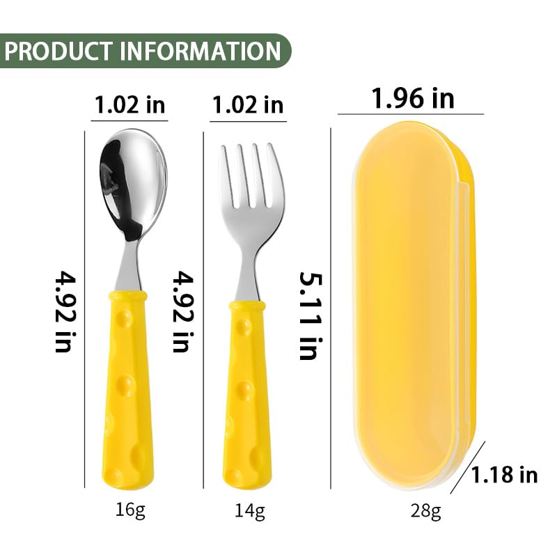 Practical Spoon and Fork Utensils Set for Son Daughter Stainless Steel Silverware Set with Forks and Spoons Safe Flatware Cutlery Set with Cute Pattern Reusable Cutlery Kit with Easy-Grip Handles - color: Yellow
