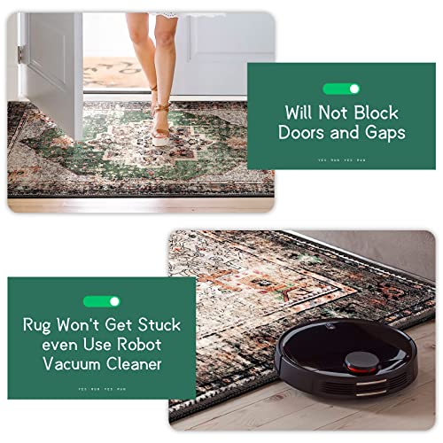 Area Rug 5x7 for Living Room Green Boho Non-Slip Washable Rug Vintage Low Pile Large Rug for Bedroom Dining Room - color: A#green, size: 5' x 7' (Rectangular)