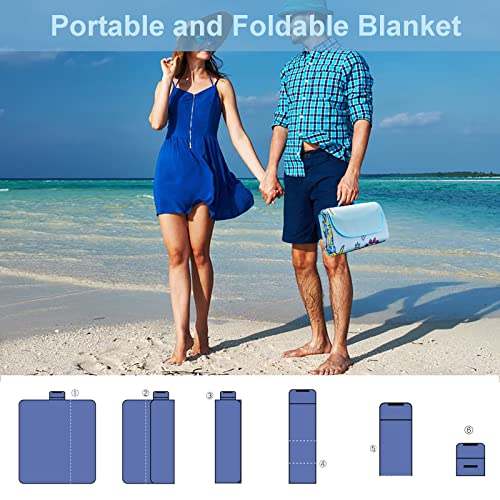 Large Picnic Blanket Waterproof Sand Free Beach Mat Foldable Picnic Mat Sandproof Beach Blanket Extra Large Grass Concert Blanket for Sporting Events, Family Picnic, Camping, Travel, Park - color: Blue, size: 60"x80"