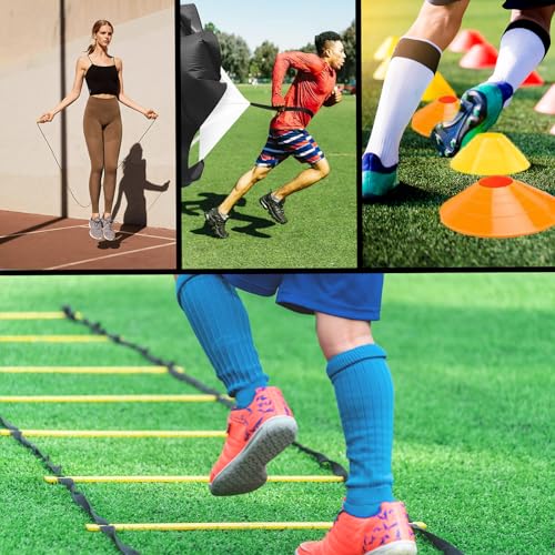 Agility Training Set for Soccer & Football - 20FT Speed Ladder, 12 Cones, and Training Aids for Kids Youth Sports Practice, Footwork Drill Kit - color: Yellow-1