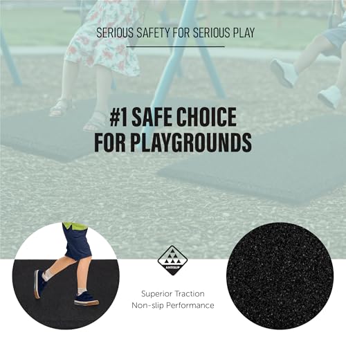 Playsafer Heavy Duty Commercial Grade Rubber Playground Safety Mat - Playground Protection Mat for Swings and Slides - 54" Long X 32" Wide x 2" Thick (Black) - color: Black