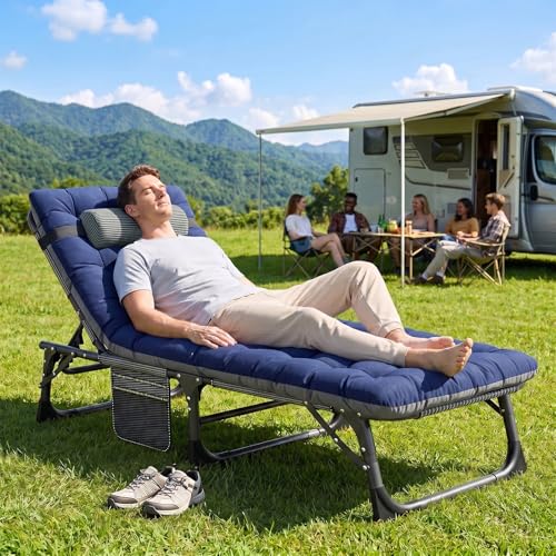 ABORON 4-in-1 Lounge Chair, Padded Cushion, Heavy-Duty 440LB 3-Fold Adjustable Recliner Chaise Chair, No Assembly for Patio, Poolside, Camping, Tanning (1, Quartz Adriatic) - color: Quartz Adriatic