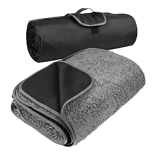 Tirrinia Large Waterproof Outdoor Blanket, Soft Warm Windproof Stadium Blanket with Sherpa Fleece and Foldable for Outdoor Sport, Baseball, Football, Beach, Concerts, Car - color: Black, size: 66" x 90"