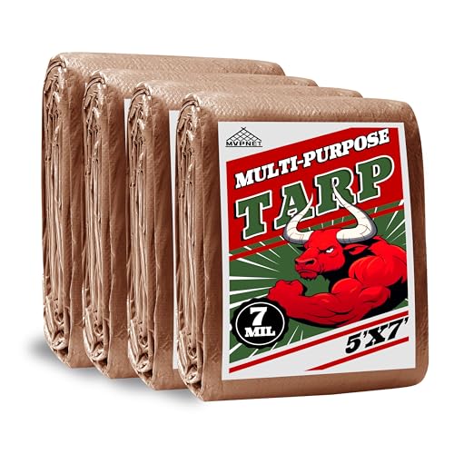 Tarp 5x7(4 Packs) ft 100% Waterproof 7mil Durable Grommets and Reinforced Edges,Uv Resistant,Green/Brown Tarp,Emergency Rain Shelter,Outdoor Cover and Camping Use -by MVPNET - size: 5x7(4p)