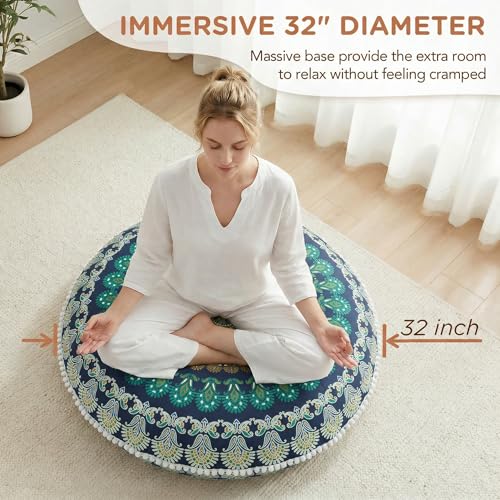 Codi Meditation Floor Pillow, Round Large Pillows Seating for Adults, Bohemian Mandala Circle Cushion for Outdoor Fireplace Yoga Living Room, 32 Inch, Memory Foam Added, Green - color: Round | Green, size: 1 Count (Pack of 1)