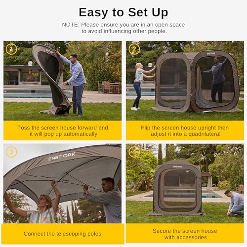 East Oak Screen House Tent Pop-Up, 6 x 6 FT Portable Screen Room Canopy Instant Screen Tent with Carry Bag for Patio, Backyard & Outdoor Activities, Brown - color: Brown, size: 6×6 Ft