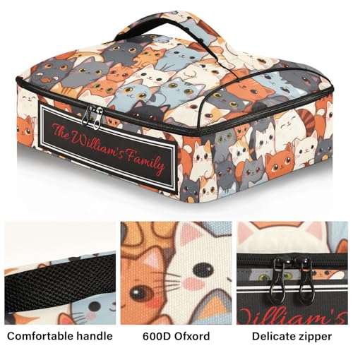 Kcldeci Custom Insulated Casserole Carrier Cats Funny Cartoon Personalized Food Carriers with Dish Storage Leakproof Lasagna Holder Bag for Lasagna Pan Baking Dish Casserole Dish - color: D03