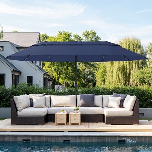 Sophia & William 15ft Extra Large Patio Umbrella with Base Included, 2-Tier Double-Sided Rectangle Outdoor Umbrella with Stand, Market Umbrella for Pool Garden Backyard, Navy Blue - color: Navy Blue 2-Tier