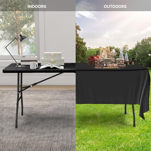 YITAHOME 8FT Folding Tables, Heavy Duty Folding Table with Carrying Handle, Plastic Fold up Table for Outdoor Camping Picnic Parties/Indoor Events, Black - color: Black