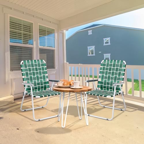 VINGLI Patio Lawn Webbed Folding Chairs Outdoor Beach Portable Camping Chair for Yard, Garden (2, Dark Green, Oversized) - color: Dark Green, size: Oversized