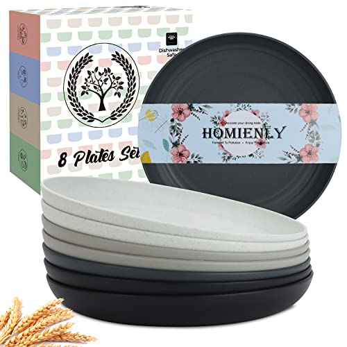 Homienly Deep Dinner Plates Set of 8 Alternative for Plastic Microwave and Dishwasher Safe Wheat Straw Kitchen Unbreakable Kids with 4 Colors (Stone Grey, 8 inch),(Deep plates-8) - color: Stone Gray, size: 8 Inch