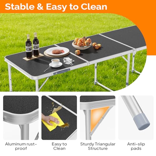 VINGLI 6ft Folding Camping Table with Carry Handle,Portable Utility Table Multipurpose for Party Picnic Tailgating Outdoor Patio Garden Indoor Kitchen … - color: Black, size: 6ft