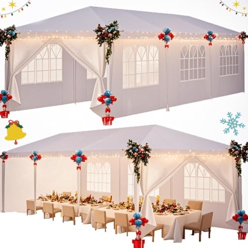 HOTEEL 10x30FT Party Tent with 8 Removable Sidewalls for Parties, Carpas para Fiestas Easy Set up, Weddings, BBQ, Baby Shower, Waterproof Outdoor Event Canopy, Patio Camping Gazebo, White - color: White, size: 10x30ft(+8 Walls