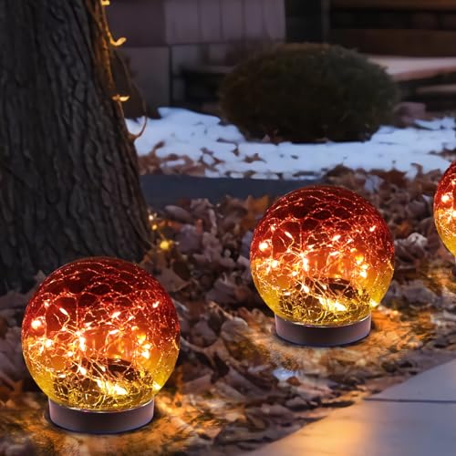 MLKNK Solar Globe Lights Outdoor Waterproof-Solar Balls-Solar Garden Lights-Orbs for Outside 2 Pack Cracked Glass Ball for Lawn Patio Yard Backyard Decorations - color: Red, size: 2 globes