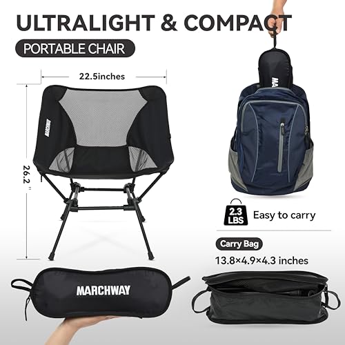 MARCHWAY Ultralight Folding Camping Chair, Heavy Duty Portable Compact for Outdoor Camp, Travel, Beach, Picnic, Festival, Hiking, Lightweight Backpacking (Black) - color: Black