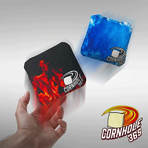 Cornhole365 Themed Cornhole Bag - All-Weather, Heavy-Duty & Durable Polyester Fabric, Resin Filling, Double-Stitched Duck Cloth - Professional Cornhole Bean Bags for Indoor & Outdoor Use - Set of 8 - color: Fire & lce
