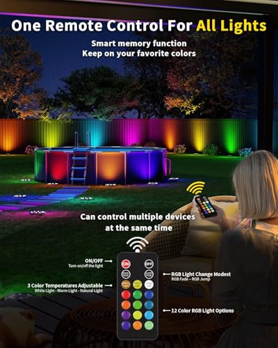 Solar Ground Lights with Remote, 15 Multi Color Solar Garden Lights Waterproof, RGB Solar Powered Outdoor Landscape Lighting for Pathway, Yard, Deck, Lawn, Patio, Walkway, Poolside, 14 Pack - size: 14 Pack