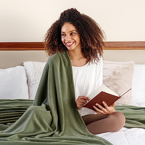 Berkshire Blanket Microfleece Queen Size Bed Blanket Dark Sage Green,Lightweight Soft Breathable Plush Micro Fleece Blanket for Bed Couch Sofa,90x90 Inches - color: Dark Sage Green, size: Full/Queen