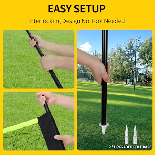 20FT Outdoor Volleyball Net Set System for Backyard Beach with Anti-Sagging Net, Iron Adjustable Height Poles, Soft PU Volleyball and Pump, Carry Bag - Instant Set Up & Durable - color: Black and Green