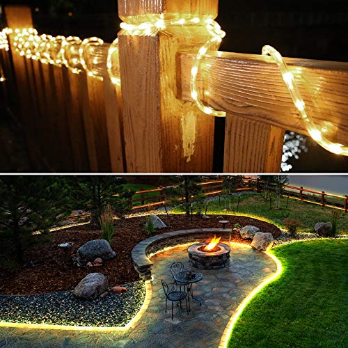 LE 33ft 240 LED Rope Lights Outdoor 24 Volts, 3/8 inch Clear Tube, Upgraded 2700K Warm White, Connectable (Up to 3 Sets), Not Dimmable, Waterproof String Lights for Patio Deck Railing Stair Landscape - color: Warm White