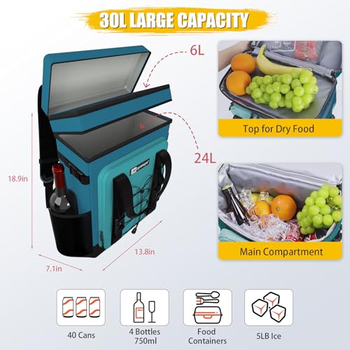 Backpack Cooler - AYAMAYA Upgrade Leakproof Cooler Backpack with Padded Top Handle, 40 Cans Large Waterproof Insulated Camping Coolers for Beach, Fishing, Picnic, Travel, BBQ - color: Blue