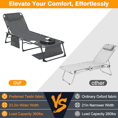 Face Down Folding Lounges Chair Set of 2, 5-Position Adjustable Sunbathing, Foldable Tanning Chair with Face& Arm Holes, Breathable Mesh Seat Recliner Chair for Lawn Beach Patio Pool Outside - color: Black&hole