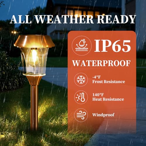 Solar Pathway Lights Outdoor 4 Pack, Stainless Steel & Glass Solar Garden Lights, Auto Dusk to Dawn IP65 Waterproof LED Path Lights for Yard, Lawn, Walkway, Driveway - color: Bronze