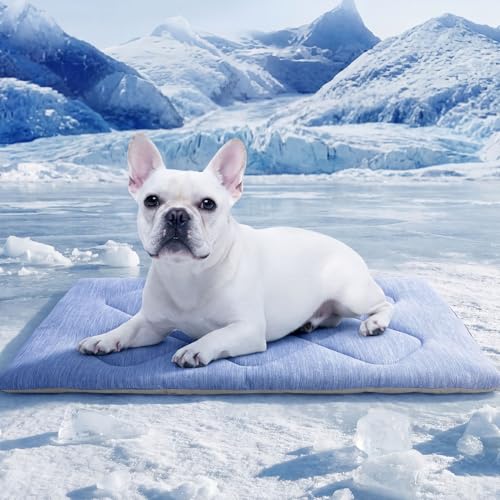 Dog Cooling Mat, Portable & Durable Cooling Mat for Dogs, Physical Heat Absorption, Summer Anti-Slip Cooling Bed for S-Medium Dogs up to 35 lbs (French Bulldog, Beagle), 32x20 inches, Blue Diamond - color: Haze Blue, size: Medium