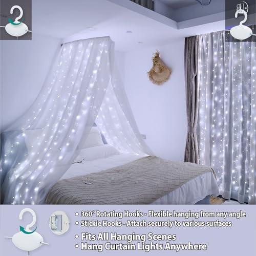 HXWEIYE 300LED Fairy Curtain Lights, 9.8x9.8Ft USB Plug-in 8 Modes Christmas String Hanging Lights with Remote for Bedroom Backdrop Wedding Indoor Wall Decor, White, Standard – 1 Pack - color: White, size: Standard – 1 Pack