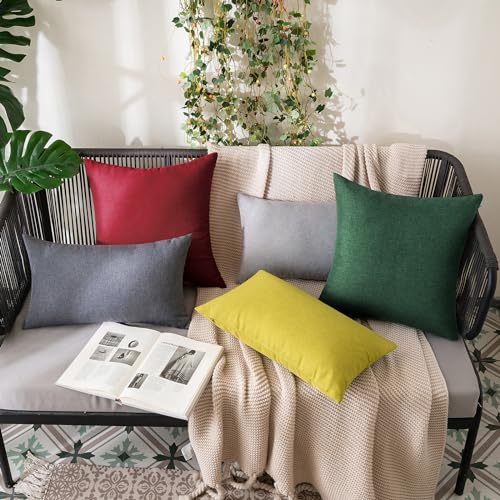 MIULEE Pack of 2 Decorative Outdoor Solid Waterproof Throw Pillow Covers Faux Linen Garden Farmhouse Cushion Cases for Patio Tent Balcony Couch Sofa 16x16 Inch Emerald Green - color: Emerald Green, size: 16" x 16" (Pack of 2)