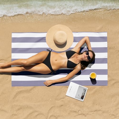 Touchat 4 Pack Beach Towels Oversized 30'' x 60'' Microfiber Pool Swim Bath Camping Travel Cabana Stripe Quick-Dry Super Absorbent Lightweight Sand Free Towel for Adults, Multi-Functional, Purple - color: Purple