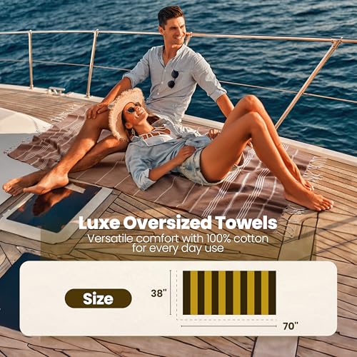 Gold CASE LYCIA Turkish Beach Towel Set of 6 – 100% Cotton Turkish Beach Towels Bulk 70 x 38'' – LYCIA Oversized, Quick Dry & Sand Free Beach Towel – Lightweight Towels Set in Tones of Green - color: Tones of Green, style: Beach-Bath Towel Set