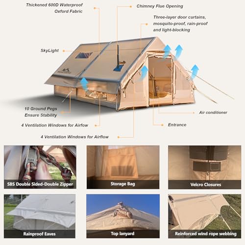 SENLEETO Inflatable Tents for Camping, Large Inflatable Camping Tent with Hand Pump, Easy Setup Tents for 4-6 People, Portable Glamping Tent - size: 157.48 inch**118.11 inch*82.68 inch/8-10 People