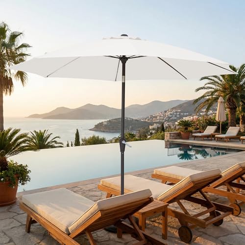 JEAREY 9FT Outdoor Patio Umbrella,Market Table Umbrella with 8 Fiberglass Ribs, Pool Umbrella with Tilt and Crank, UV Protection Lightweight & Wind-Resistant for Lawn, Garden, Deck and Backyard, Cream White - color: Cream White